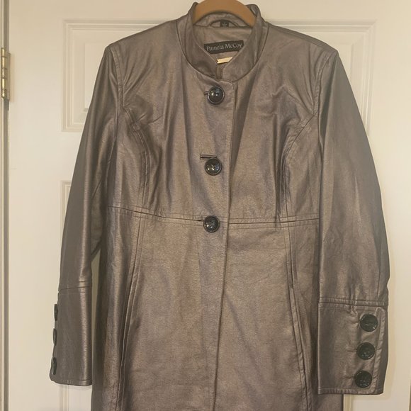 Pamela McCoy Faux Leather Car Length Coat - Metallic - Picture 1 of 3